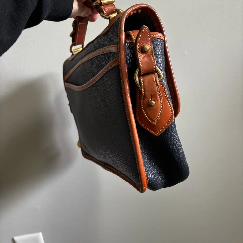 Classic Navy and Brown Leather Satchel - Picture 5 of 9